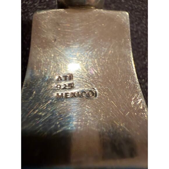 Mexican Sterling Silver 925 ATI Multi-Stone Inlay Mosaic Toggle Bracelet - Picture 6 of 15